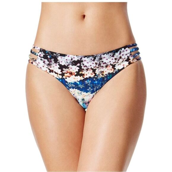 RACHEL Rachel Roy Womens Strappy Floral Print Swim Bottom Separates Blue S - Picture 1 of 5